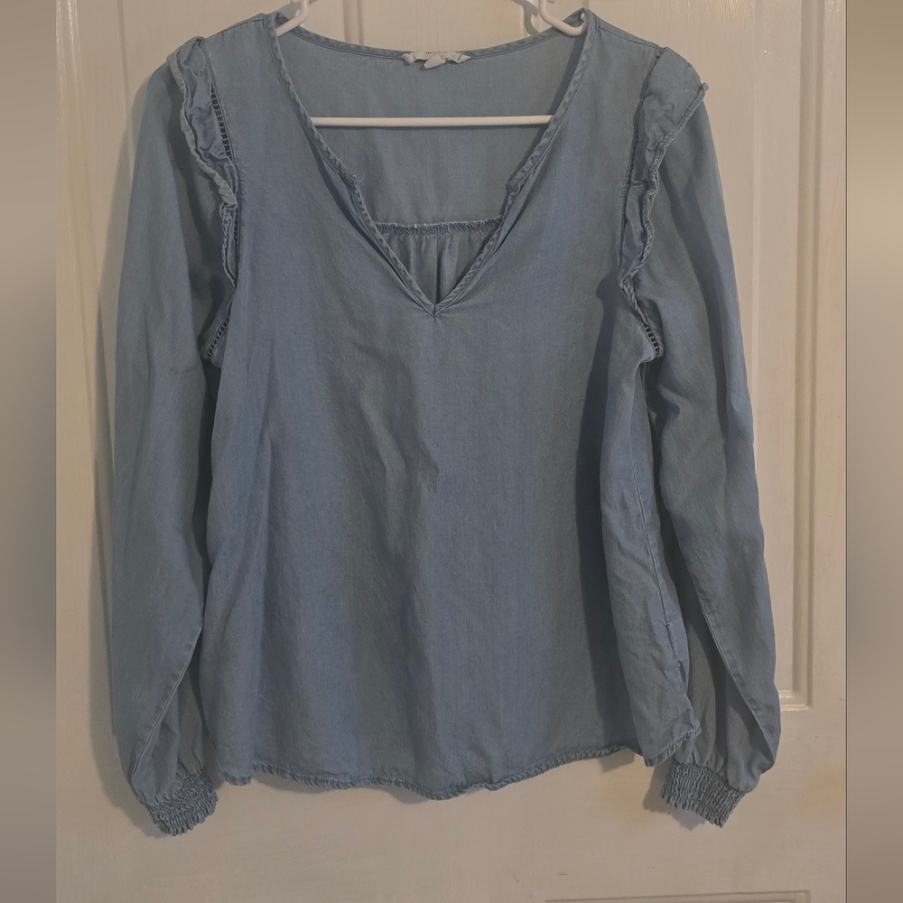 Mine Sky Blue Ruffle Sleeve Blouse